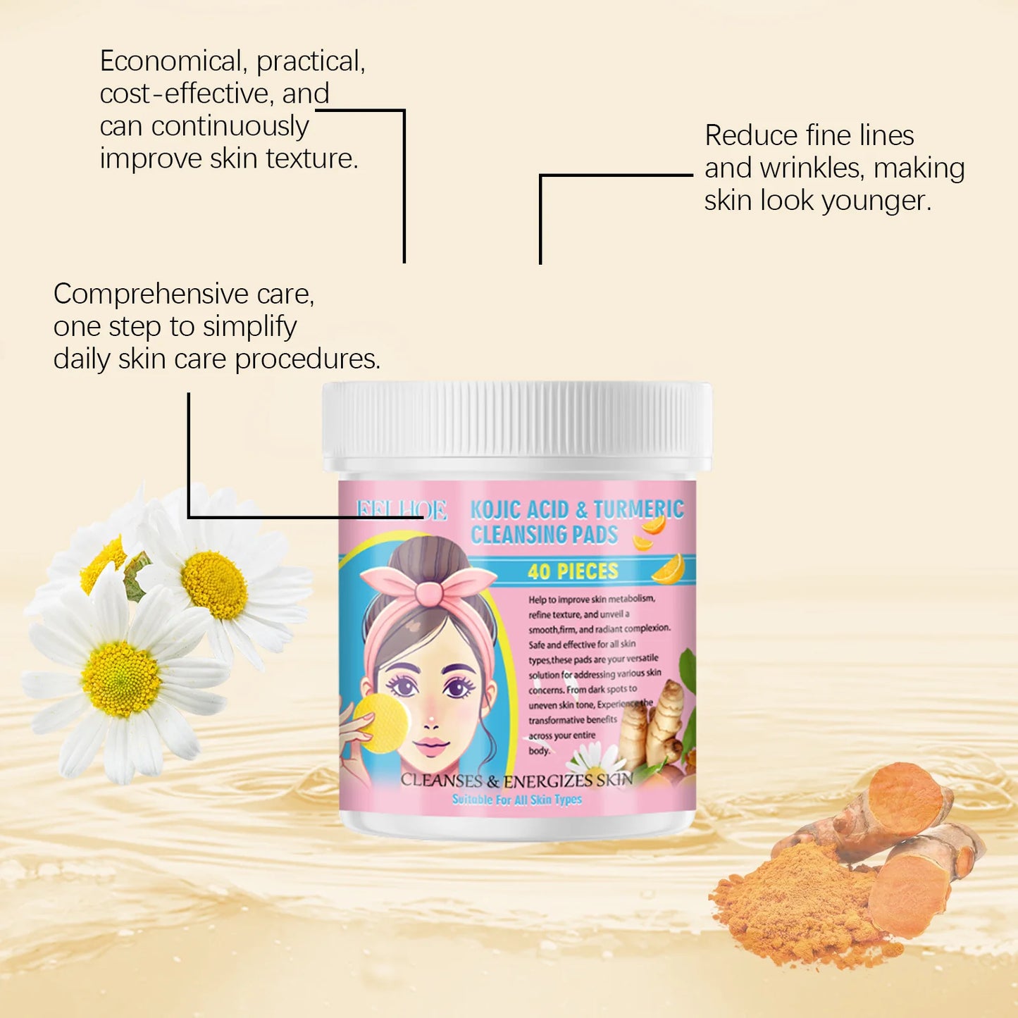 nettoyants pour le visage à l'acide de curcuma et de kojique, hydratant, dissolvant de pores, livres, soins de la peau